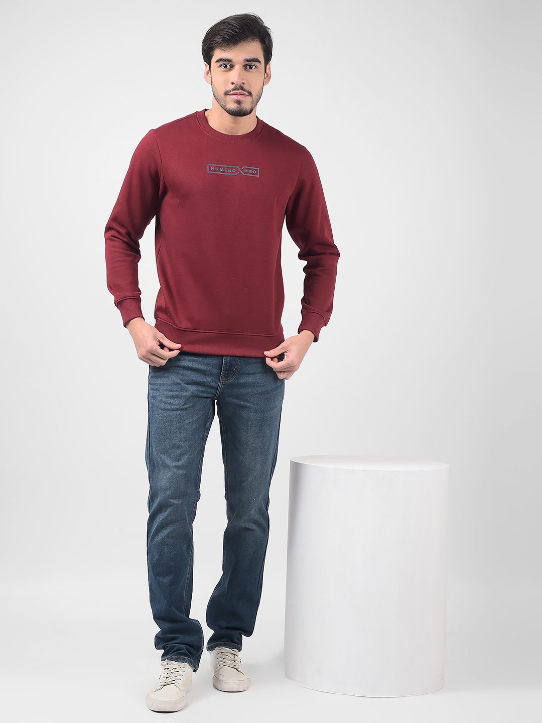 Numero Uno Men Typography Maroon Sweat Shirt